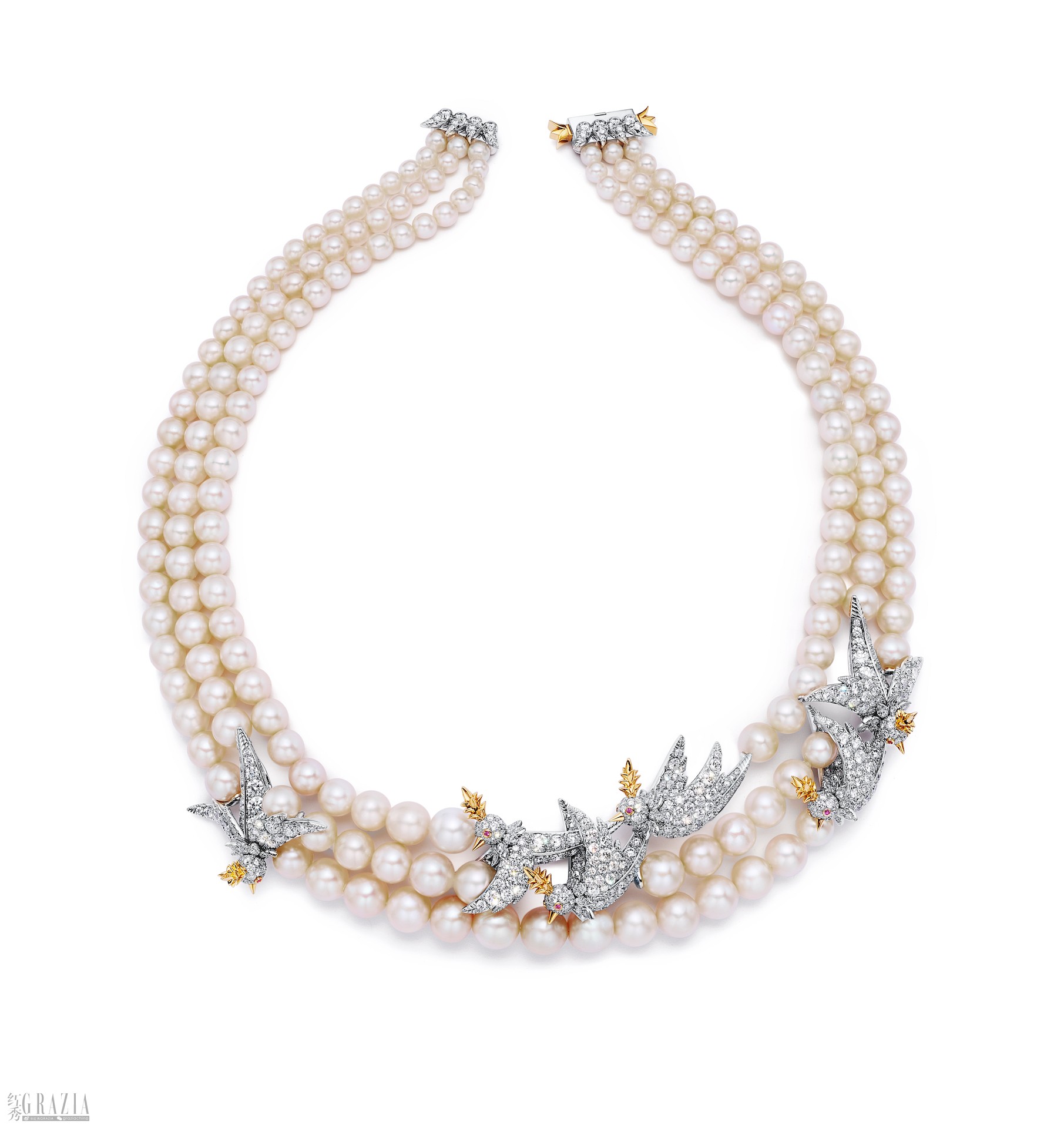 Tiffany & Co. 蒂芙尼Schlumberger™高级珠宝系列铂金及18K黄金镶嵌总重逾316克拉的乳白色近圆形天然海水珍珠，钻石及粉色蓝宝石Bird on a Pearl项链.jpg