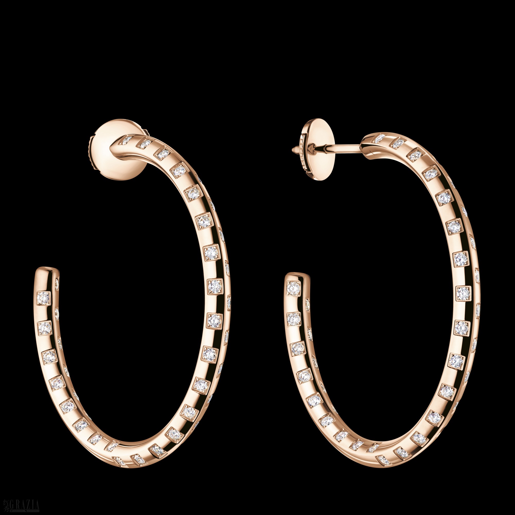 LE DAMIER DE LOUIS VUITTON EARRINGS, IN ROSE GOLD AND DIAMONDS. LOUIS VUITTON FINE JEWELRY.png